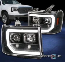 Fit 2007-2013 GMC Sierra 1500 [Built-In LED] Projector Headlights Headlamp Black