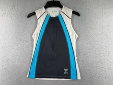 TYR Cycling Womens Small Blue White Tank Pullover 1/2 Zip Triathlon Pockets