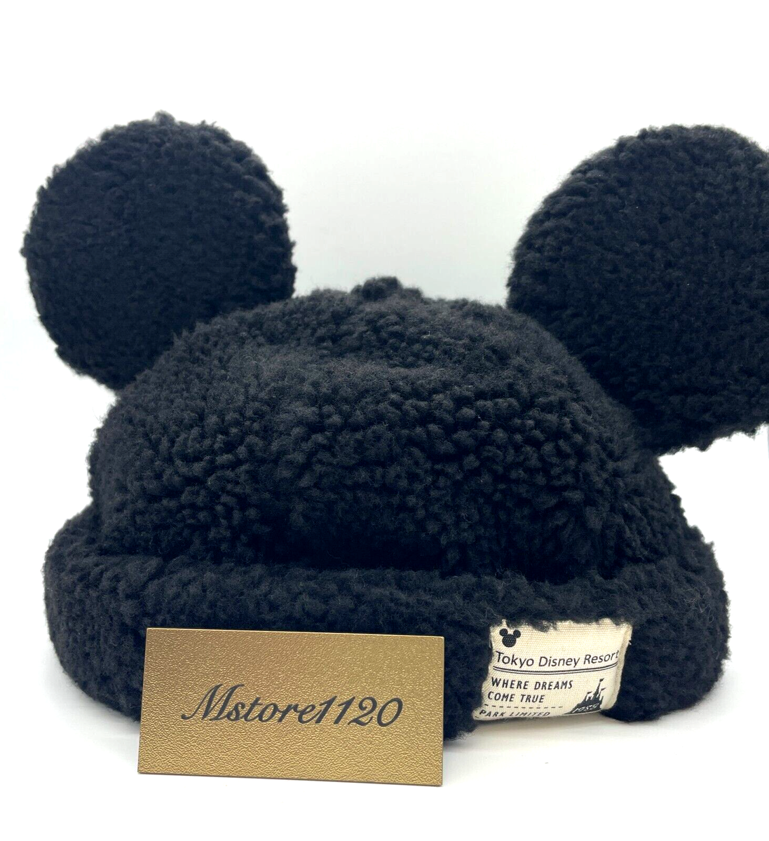 Mickey Mouse Ears Fluffy Hat Boa Cap Black Tokyo Disney Resort