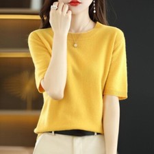 Women Short Sleeve Sweater Shirt Slim Faux Cashmere Knitted Pullover Bottoming
