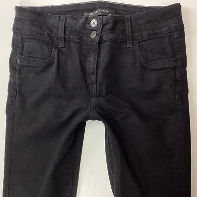 Next Lift Slim & Shape Skinny Mid Rise schwarze verwaschene Damenjeans Größe 14 L (404F)