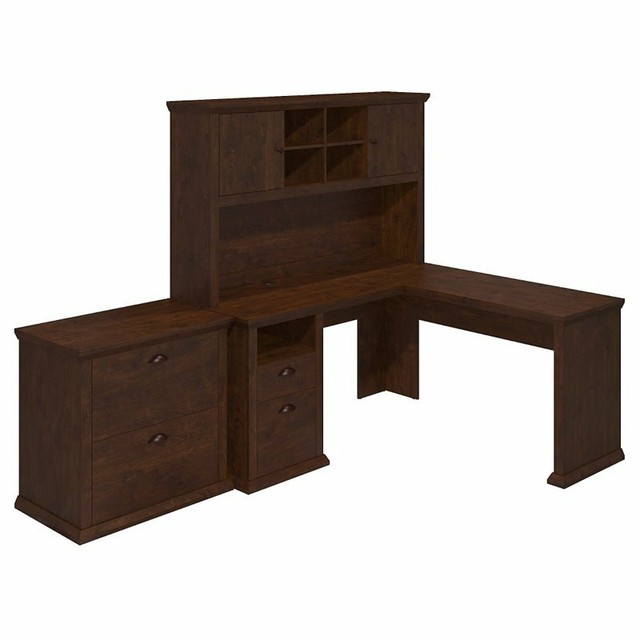 Yorktown L Shaped Desk With Hutch And Lateral File Cabinet In
