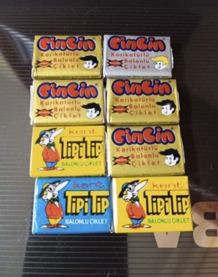Full set unopened bubble gum Tipi Tip/Cin Cin 1988-89 (8 Pieces).