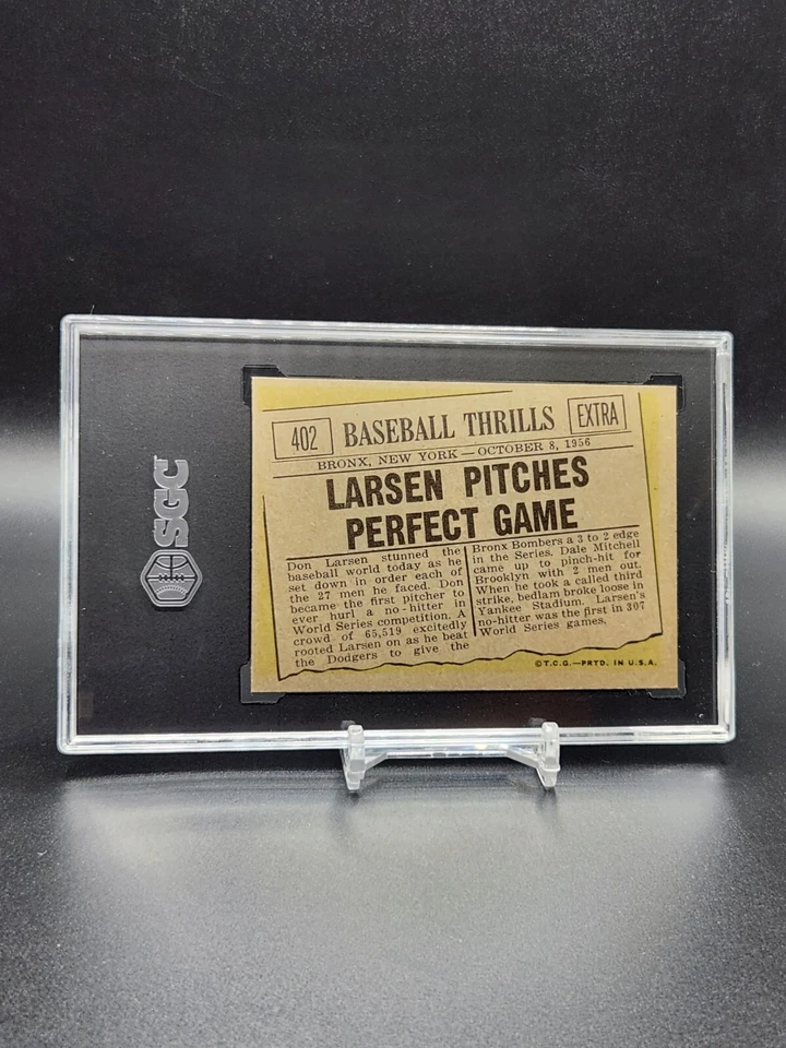 Sgc 8 1961 TOPPS #402 Don Larsen Pitches Perfect Game Vintage Baseball Set Break - Image 2 of 2