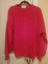 Vintage Lord Jeff 100 Fine Cotton Red Chunky Knit Sweater Fisherman Size XL