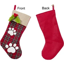 Christmas Stockings with Paw Bone Ornaments, Xmas Burlap Stockings for Fireplace