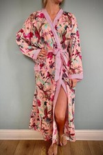 Indian Peach Bird Printed Cotton Robes Long Kimono Sleepwear Night Kimono Robe