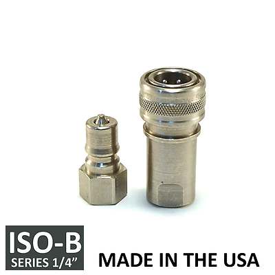 1 Set 1/4'' ISO-B Hydraulic Hose Quick Couplers Stainless Steel  - (ISO 7241-1 B)