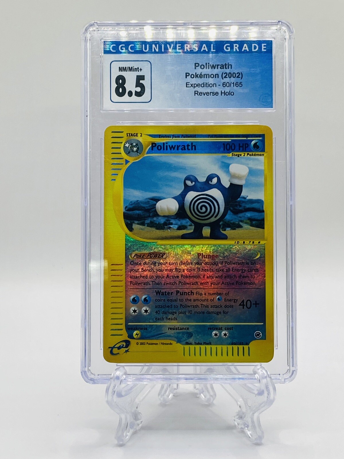 CGC 8.5 NM/Mint+  Poliwrath Pokémon (2002) Expedition - 60/165 Reverse Holo