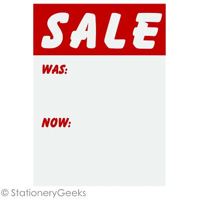 96 SALE WAS NOW Cards 3x2" Price Tickets Label Discount Shop Pricing Sign Tag UK