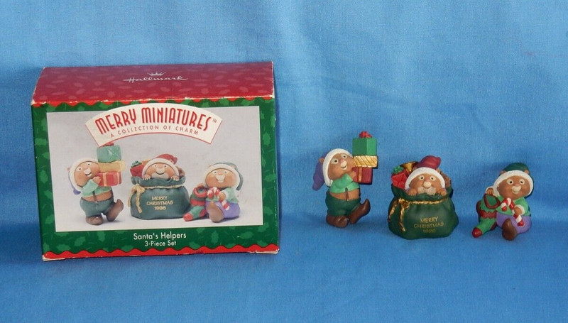Hallmark 1996 Santa's Helper 3 Pc Christmas Merry Miniatures Mini in Box