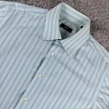 Hugo Boss Dress Shirt Men's Size 42 16.5 Blue Striped Button Up Long Sleeve