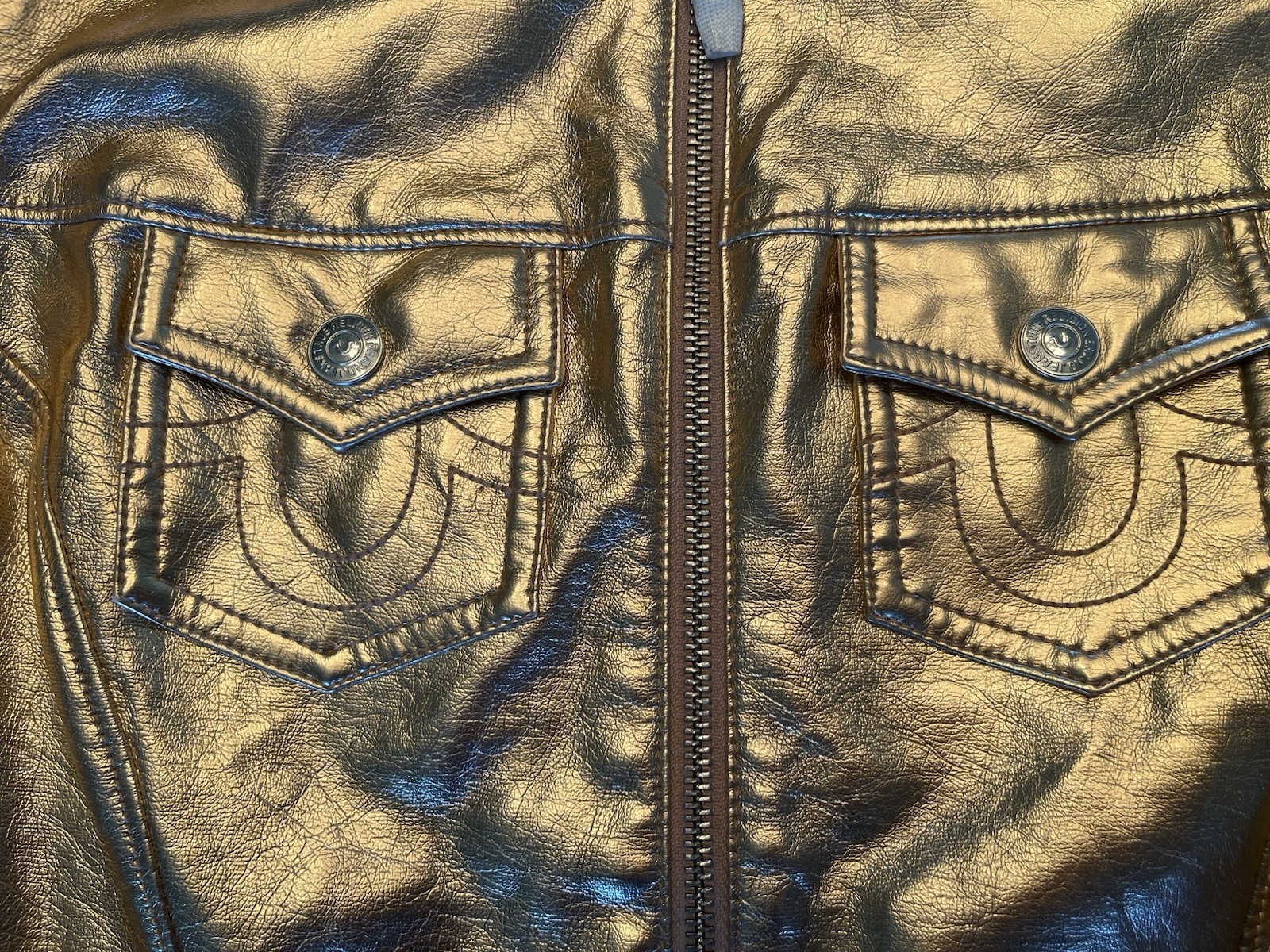 RARE True Religion Women's Gold Lam"e Bomber Jacket  Sz. Large image 2