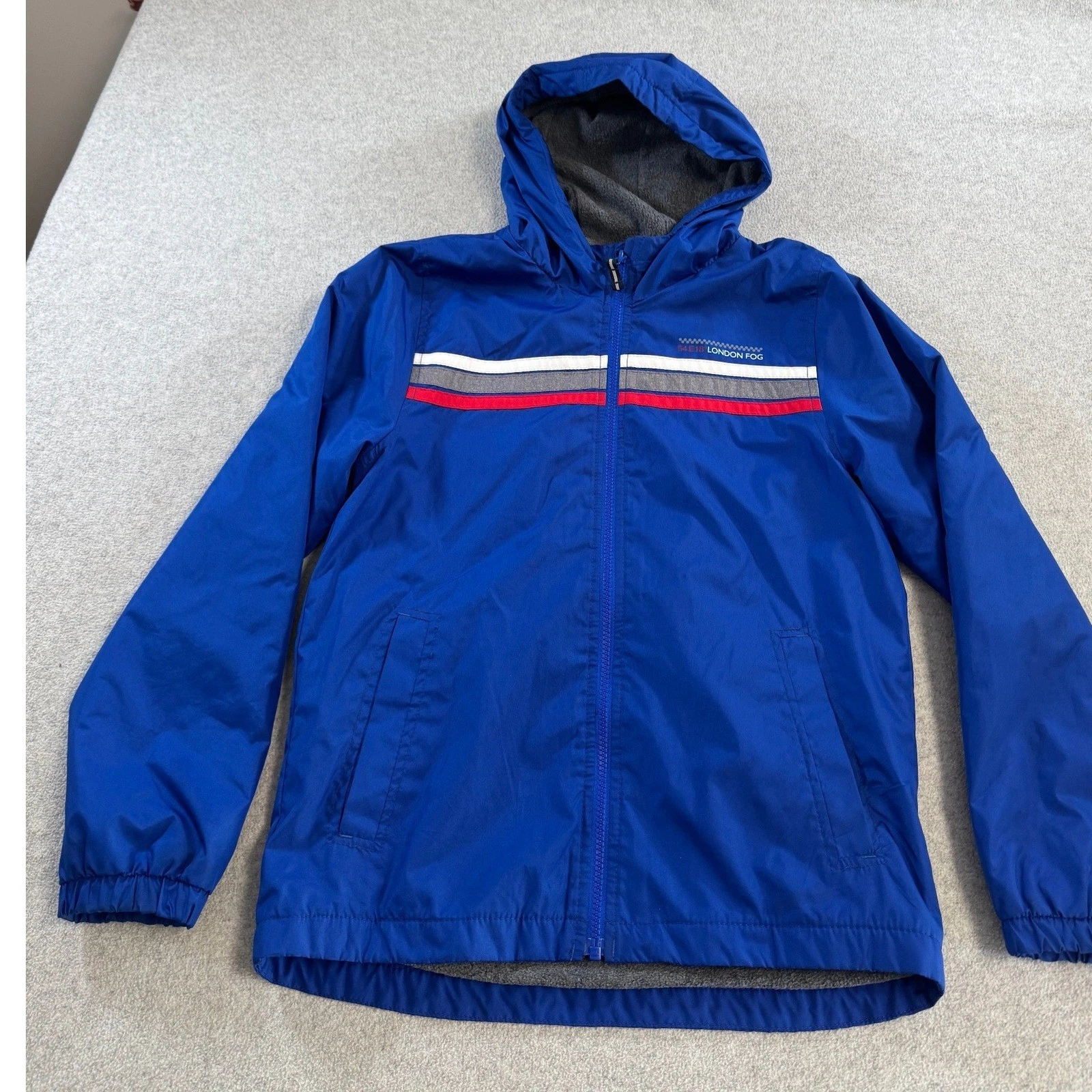 London Fog Windbreaker Men Small Blue Fleece Lined Hooded Striped Jacket Good
Opens in a new window