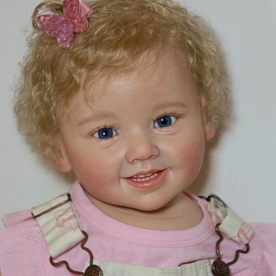 Reborn Baby Doll 28'' Adorable Toddler Girl Hand-Rooted Curly Hair Cloth Body Toy