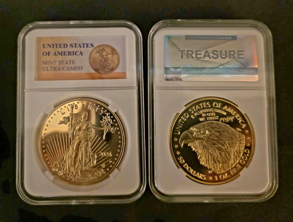 2024 - One Ounce .999 Gold American Eagle - $50- 24k Fine (BU) Glided Repro Coin - Image 4 of 4