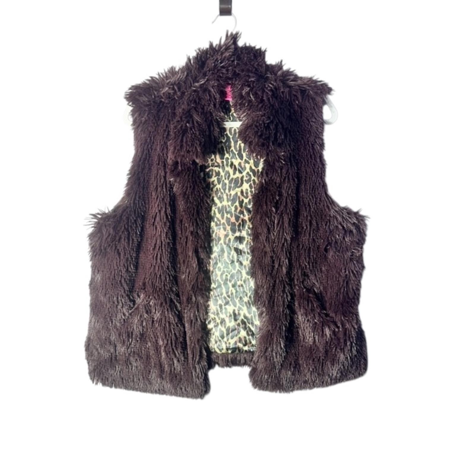 Y2K Betsey Johnson Faux Fur Vest w/ Leopard Print Lining Size Large
