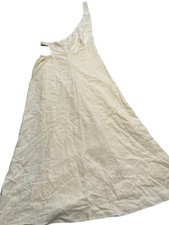 One Shoulder Linen Blend Dress Womens Small Yellow Asymmetric Cutout Lined