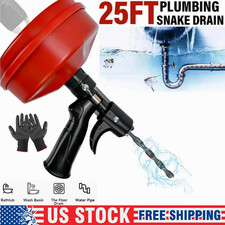 Drain Auger 25ft 1/4in Drum Plumbing Drain Snake Clog Remover Autofeed