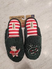 Dearfoams Slippers Cowboy Santa Woman's 9-10 Green Memory Foam Sherpa Scuff