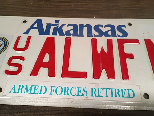 Arkansas US Armed Forces Retired License Plate US Navy ALWFN Expired Vinyage - Picture 3 of 10