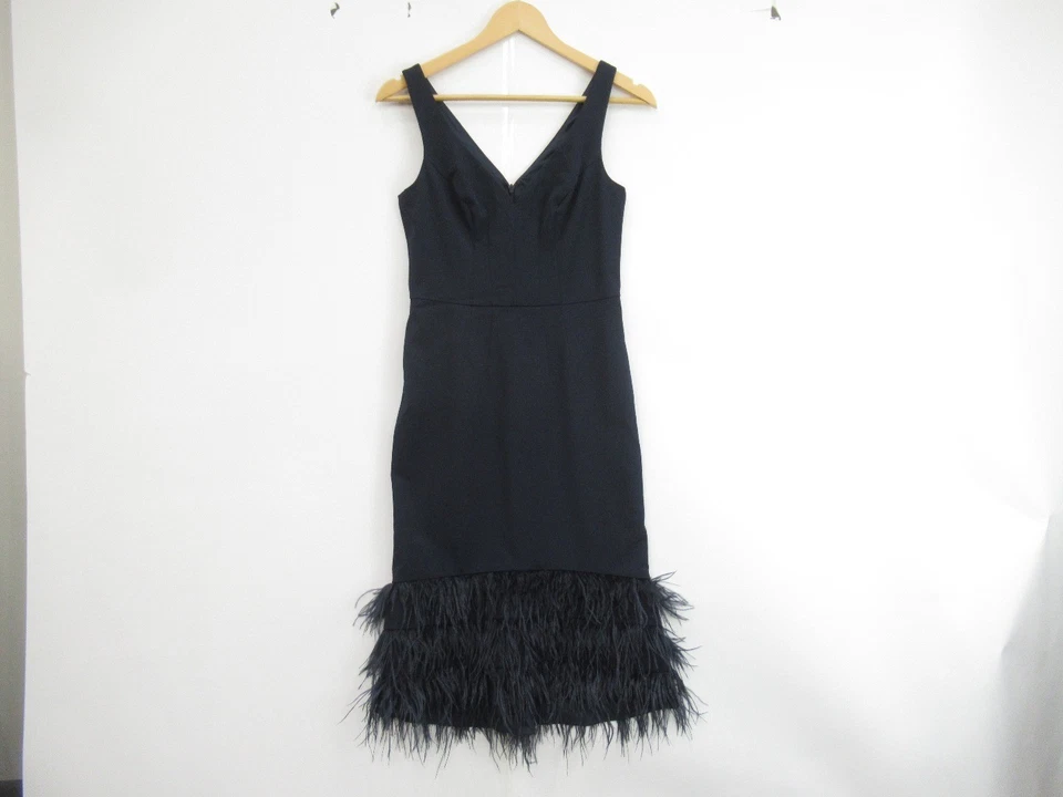 Coast Feather Hem Dress Ladies UK 8 Navy Blue Sleeveless Party Designer New Tags