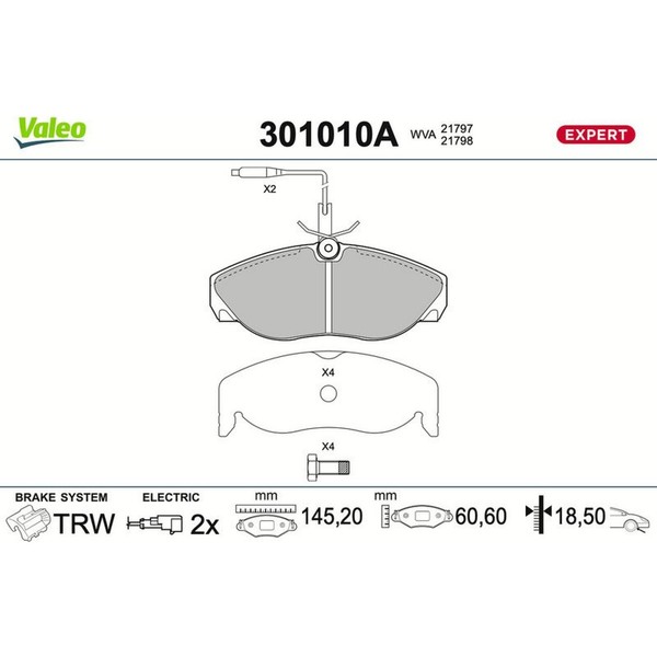 Valeo 301010A Bremsbelagsatz FüR Fiat Citroen Peugeot Jumper Ducato Boxer 230-image
