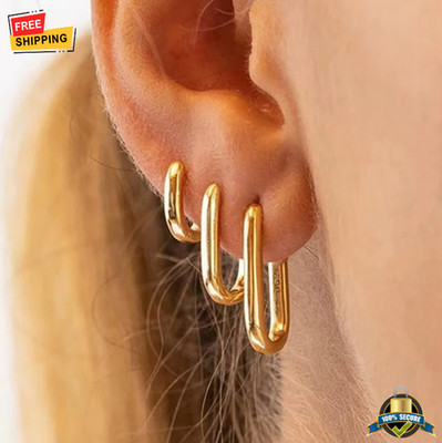 1 pair Gold Silver Square Hoop Earrings Unisex Minimalist Chunky