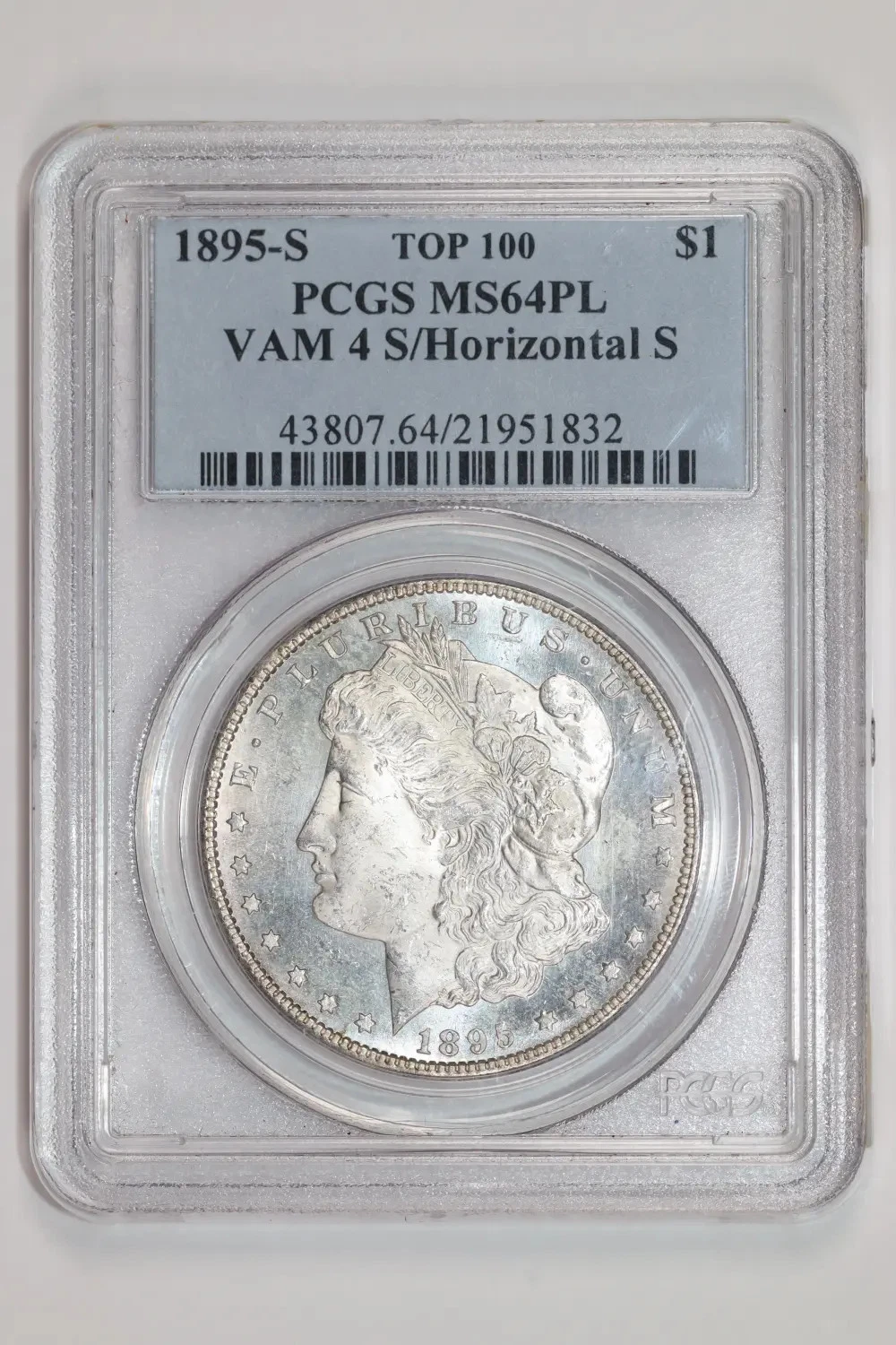 1895-S VAM-4 S/HORIZONTAL S TOP 100 MORGAN DOLLAR PCGS MS64 PL - FINEST KNOWN