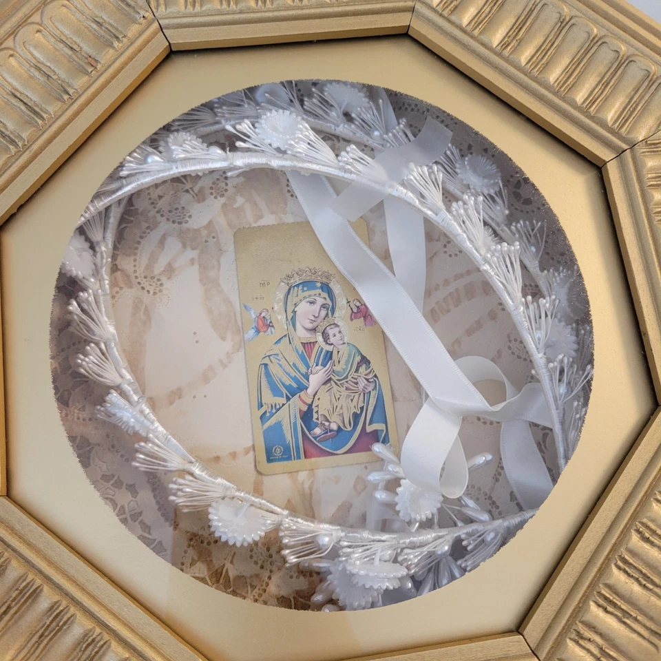 Vintage Greek Wedding Stefana With Wooden Shadow Box Orthodox Crowns - Image 3 of 4