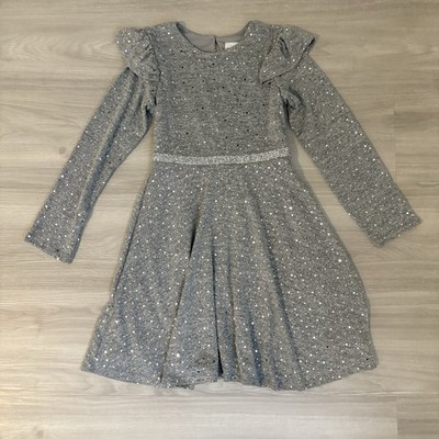 RARE EDITIONS Dress Girls Silver Glitter Long Sleeve Party Dress