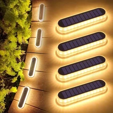 Solar Deck Lights - 4 Pack 40LM Solar Powered LED Step Lights, Warm White 2700K,