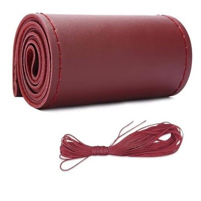 Leather Steering Wheel Cover, DIY Sewing with Needle & Thread, Glossy Burgundy