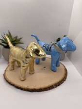 PINK Victoria's Secret Gold and Blue Metallic Dog Plush Toy Lot of 2 