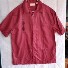 Cubavera Men's L red w/black embroidery  button up  pockets  wedding cigar shirt