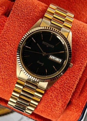 Rare Wittnauer QWR President Mint Black Dial Day-Date Vintage Quartz Watch 36MM