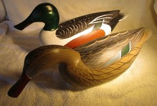 Pair Wooden Shoveler with glass eyes Duck Decoy by William "Bill" Goenne