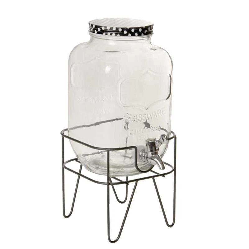 GICOS DISPENSER IN VETRO CON SUPPORTO IN METALLO E RUBINETTO CAPIENZA 4 LITRI