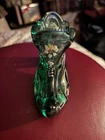 Fenton Green Glass Bootie Painted and Signed Lot of 2