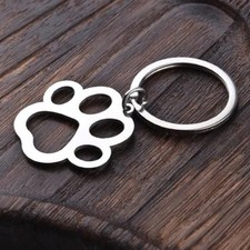 Paw Print Keyring - Stainless Steel Dog Cat Lover Owner Gift Keychain Charm