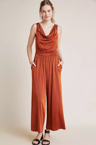 NWT Anthropologie Maeve Enchantment Jumpsuit in Copper Cowl Crop One-Piece XS
