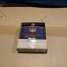 KRAFTSMAN CO. -Pocket Stainless Steel Needlepoint Teddy Bear Flask-6 fl oz Flask