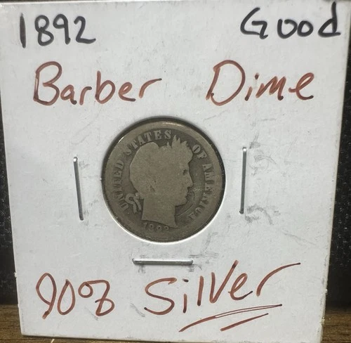 1892 Philadelphia Mint Silver Barber Dime Good