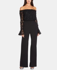 Adrianna Papell Off-the-Shoulder Lace Jumpsuit - Black, sz 16