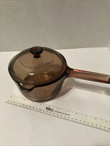 Vintage Vision Corning Ware Corning USA  sauce pot Pyrex Lid Amber