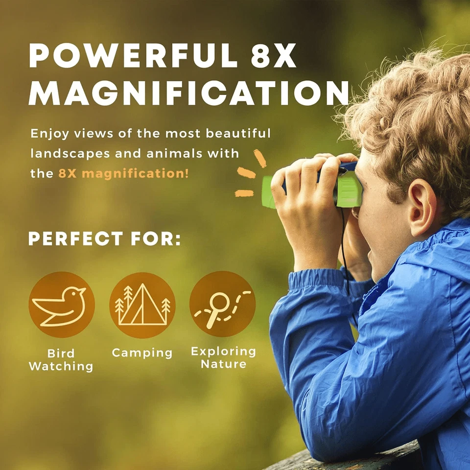 Kids Binoculars 8x21 with Magnifier & Compass - Toys for Boys Girls Age 3-12Year - Image 3 of 4