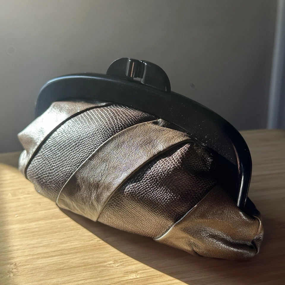 Vintage Leather Clutch Roger Gimbel Accessories Purse Bag Brown Snakeskin - Image 2 of 4