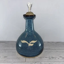 Art Pottery Oil Burning Candle Blue Gradient With Brown And Natural Accents