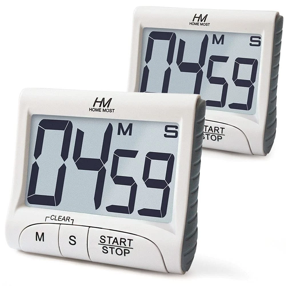 2 Pack Large Digital Kitchen Timer Magnetic Back 3 Inch Loud Alarm White Cooking