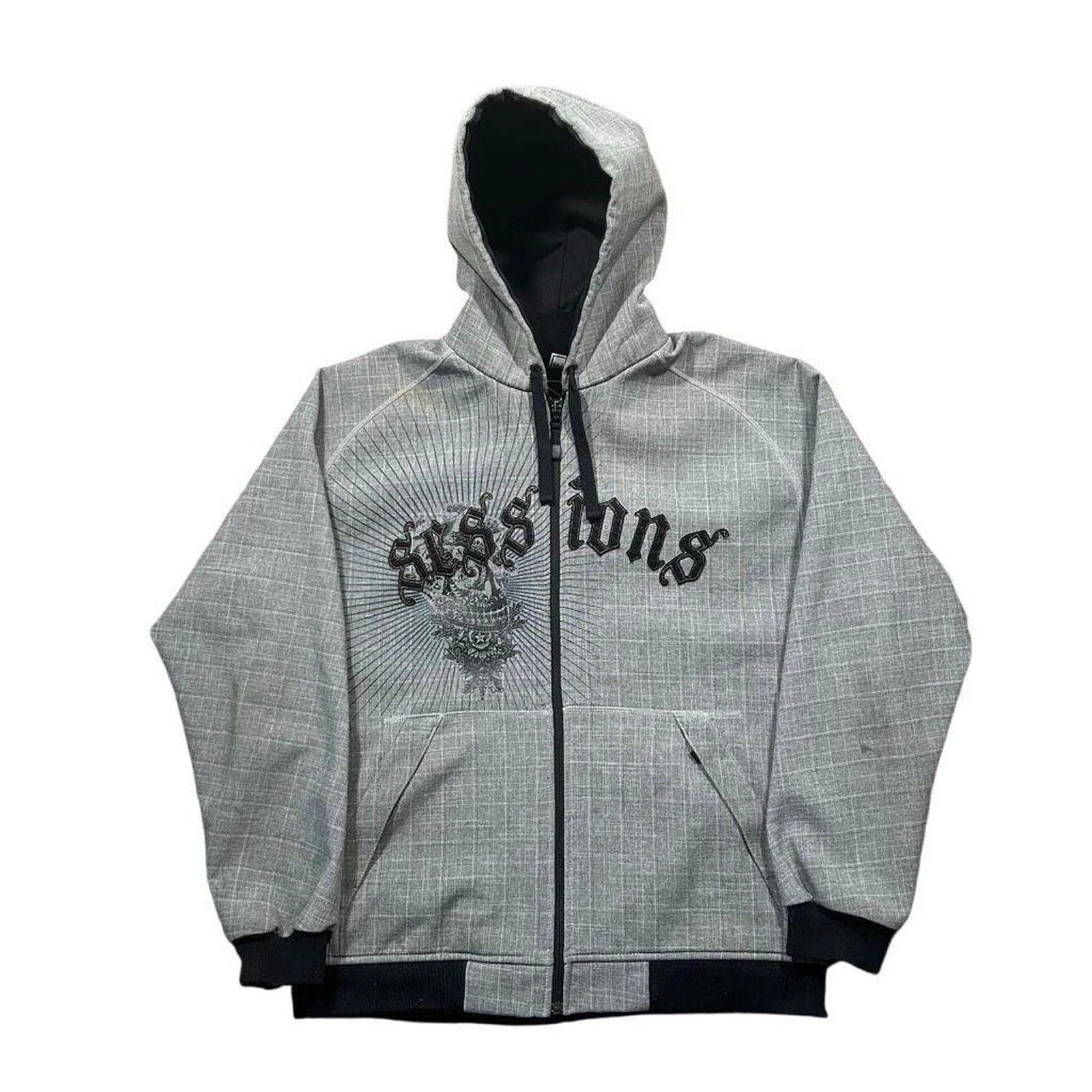 Y2K 00s Sessions Embroidered Full Zip Hooded Insulated Jacket Medium